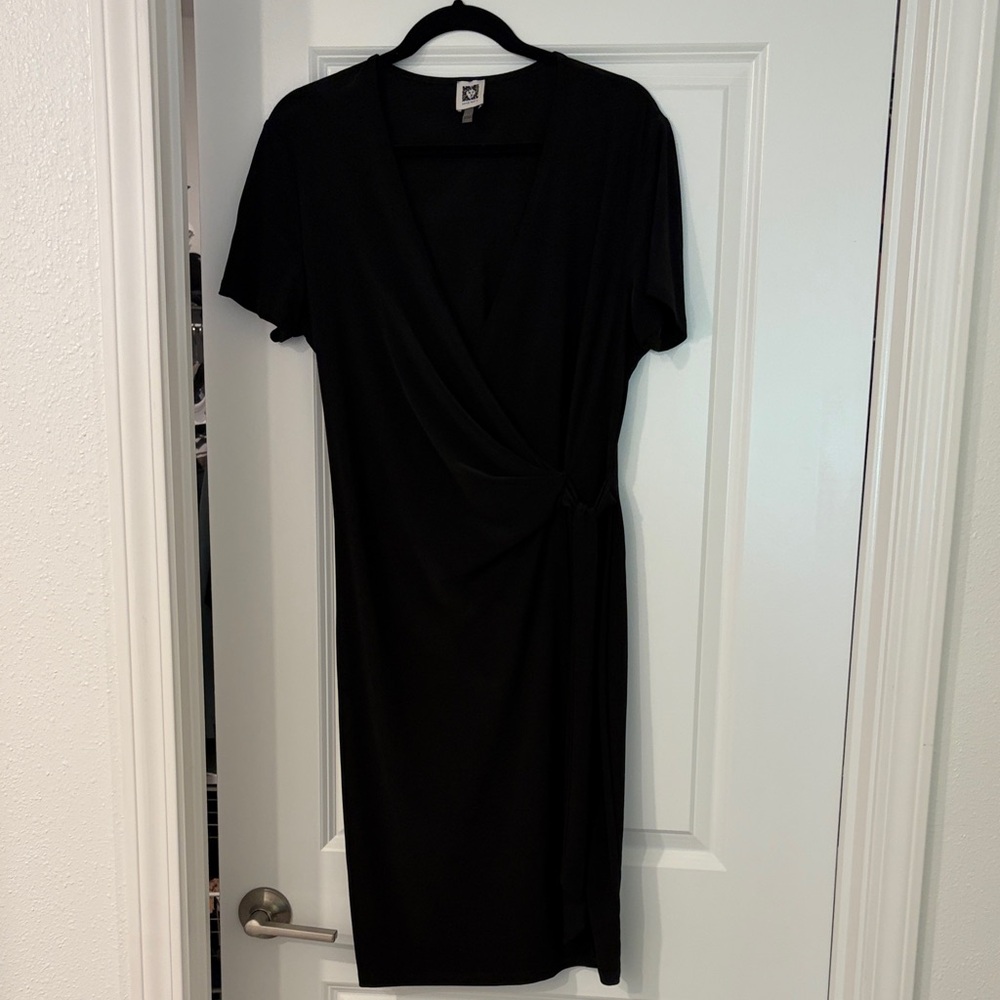 Anne Klein Black Midi Wrap Dress with Side Knot Detail